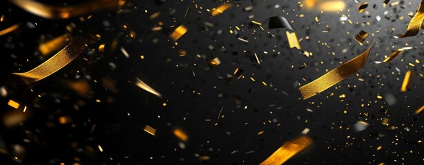 A stylish banner featuring confetti raining down and black and gold in 2025.