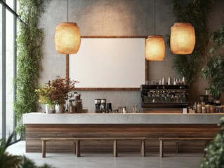 Billboard on a rustic wall illuminated at dusk. Urban advertising concept.