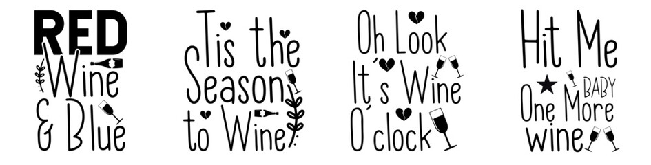 Minimalist Wine Quotes, Labels And Badges Bundle Vector Illustration for Packaging, Infographic, Gift Card