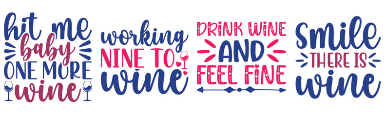 Vibrant Wine Phrases, Quotes Collection Vector Illustration for Banner, Magazine, Packaging
