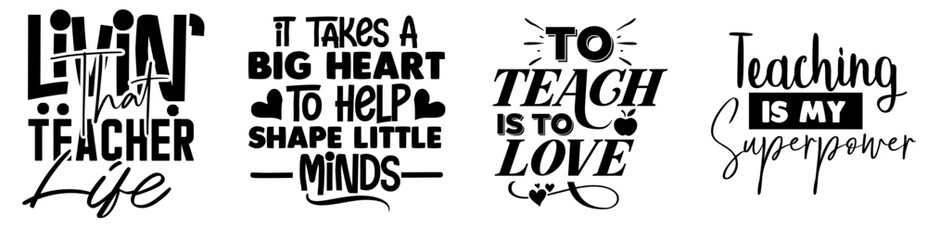 Simple Teacher Typography, Typographic Emblems Collection Vector Illustration for Postcard, Book Cover, Vouchers