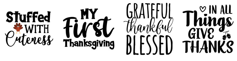 Classic Thanksgiving Inscriptions, Trendy Retro Style Illustration Set Vector Illustration for Gift Card, Presentation, Packaging