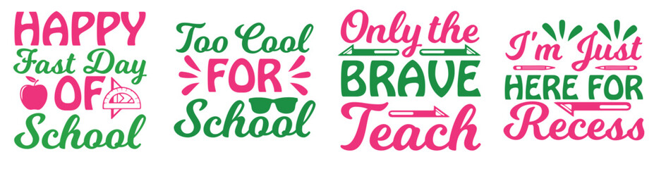 Minimal School Quotes, Typographic Emblems Bundle Vector Illustration for Announcement, Greeting Card, T-Shirt Design