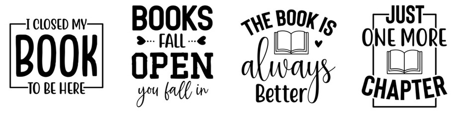 Minimal Reading Typographic Emblems, Quotes Set Vector Illustration for Infographic, Social Media Post, Printing Press