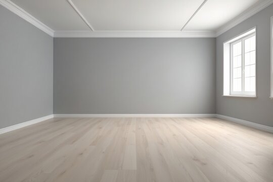 Empty Room with Grey Walls and Wood Floor