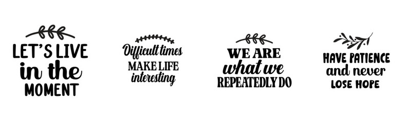 Creative Positive Thinking Typographic Emblems, Inscriptions Collection Vector Illustration for Greeting Card, Bookmark, Brochure