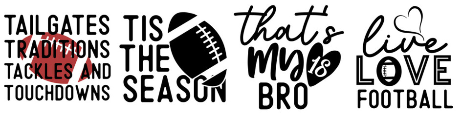 Cute Football Quotes, Inscriptions Set Vector Illustration for Gift Card, Social Media Post, Infographic