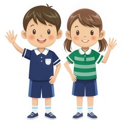 Fototapeta premium A boy and a girl are standing next to each other, both wearing blue