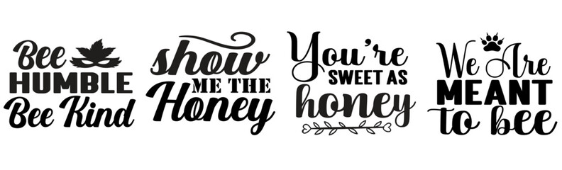Cute Bee Phrases, Calligraphy Set Vector Illustration for Printable, Packaging, Printing Press