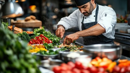 Obraz premium Chefs demonstrate plant-based cooking techniques using fresh vegetables, grains, and innovative cooking methods.