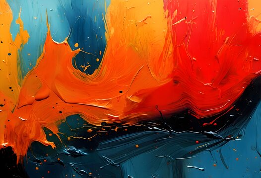 Closeup of abstract rough colorful blue orange complementary colors art painting texture background wallpaper, with oil or acrylic brushstroke waves, bright Abstract watercolor drawing.
