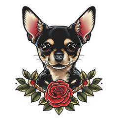 Chihuahua very simple traditional tattoo flash styles illustration