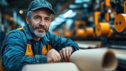 Fototapeta premium Experienced Worker Conducting Quality Control in Industrial Paper Production Facility