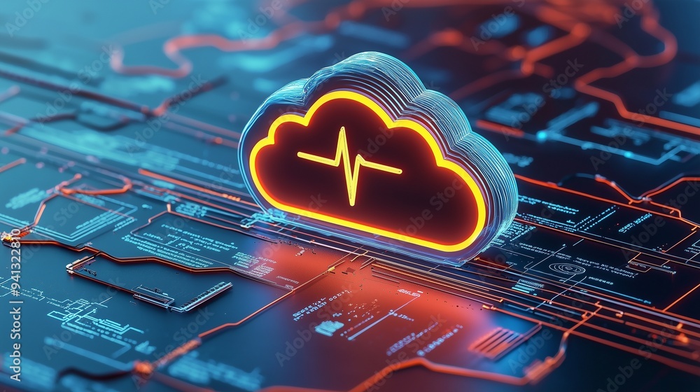 Aufkleber a digital cloud with a heartbeat symbol representing health it and cloud computing in healthcare.
