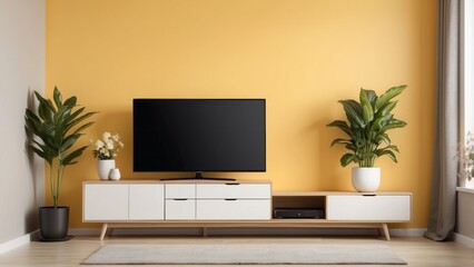Flat Screen TV on a Modern Entertainment Stand in a Minimalist Living Room