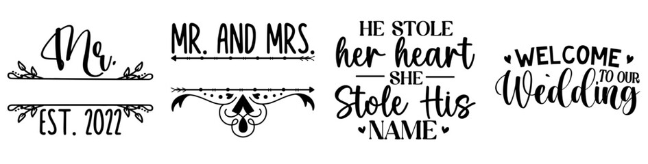 Simple Wedding Sign Inscriptions, Trendy Retro Style Illustration Bundle Vector Illustration for Banner, Greeting Card, Label