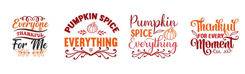 Cute Thanksgiving Hand Lettering, Invitation Collection Vector Illustration for Label, Postcard, Newsletter