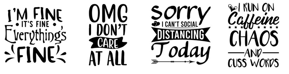 Classic Sarcastic Trendy Retro Style Illustration, Quotes Bundle Vector Illustration for Banner, Printing Press, Icon