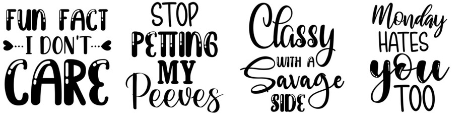 Cute Sarcastic Calligraphy, Typographic Emblems Collection Vector Illustration for Poster, T-Shirt Design, Newsletter