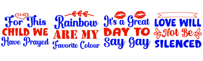 Decorative Rainbow Typographic Emblems, Calligraphy Collection Vector Illustration for Brochure, Decal, Motion Graphics