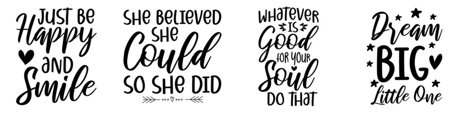 Elegant Positive Labels And Badges, Typographic Emblems Set Vector Illustration for Postcard, Banner, Book Cover