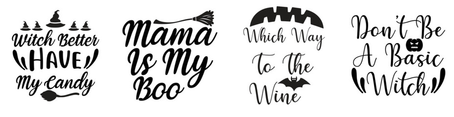 Simple Halloween Phrases, Typographic Emblems Pack Vector Illustration for Bookmark, Label, Infographic