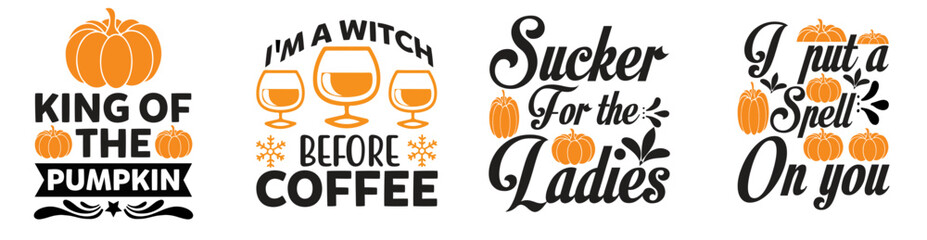 Minimalist Halloween Quotes, Hand Lettering Set Vector Illustration for Printable, Icon, Vouchers