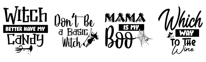 Elegant Halloween Typographic Emblems, Hand Lettering Bundle Vector Illustration for Printing Press, Magazine, T-Shirt Design