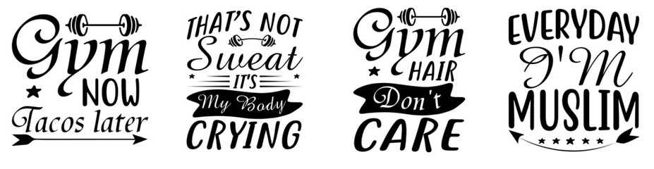 Colourful Fitness Invitation, Quotes Set Vector Illustration for Logo, Bookmark, Advertising