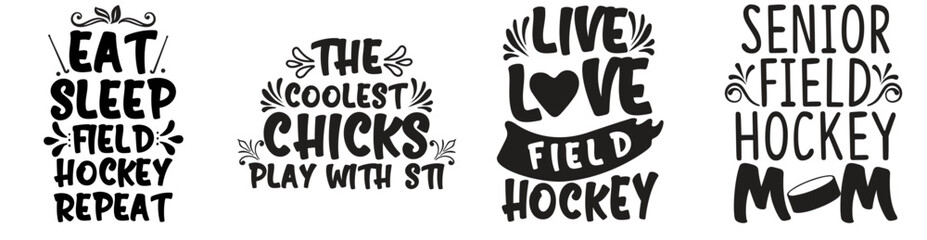 Classic Field Hockey Phrases, Inscriptions Bundle Vector Illustration for Holiday Cards, Brochure, Stationery