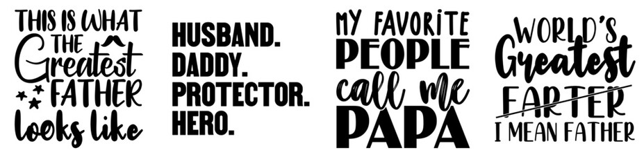 Decorative Fathers Day Typographic Emblems, Inscriptions Pack Vector Illustration for Gift Card, Banner, Poster