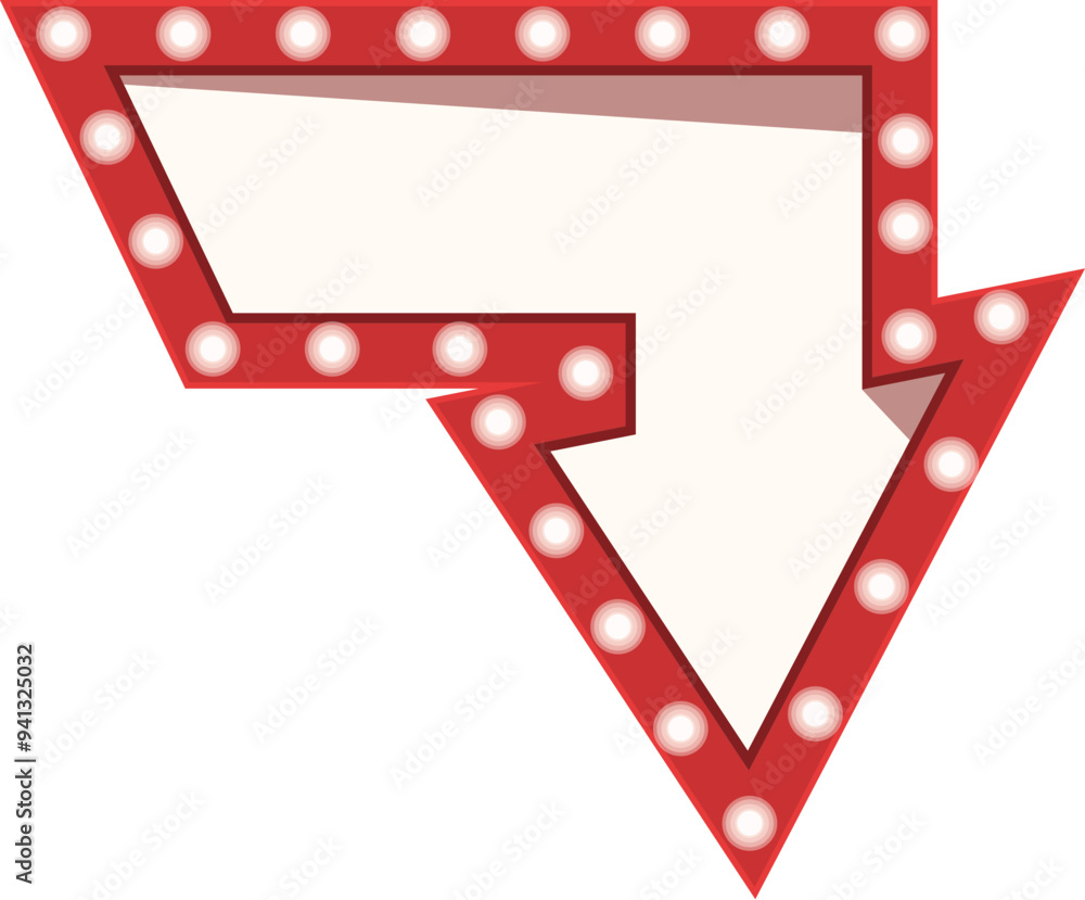 Aufkleber red neon sign arrow pointing down with light bulbs is a great design element for any project