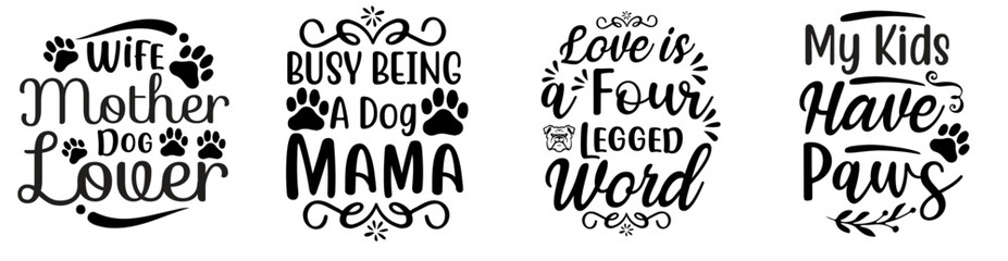 Classic Dog Cat Typographic Emblems, Quotes Collection Vector Illustration for Stationery, Social Media Post, Logo