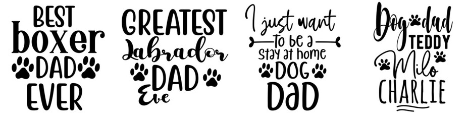 Cute Dog Dad Fathers Day Trendy Retro Style Illustration, Calligraphy Collection Vector Illustration for Label, Holiday Cards, Wrapping Paper