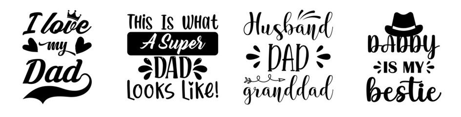 Minimalist Dad Typographic Emblems, Calligraphic Lettering Pack Vector Illustration for Logo, Wrapping Paper, Packaging