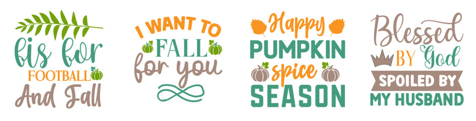 Simple Fall Typographic Emblems, Calligraphy Pack Vector Illustration for Book Cover, Presentation, Stationery