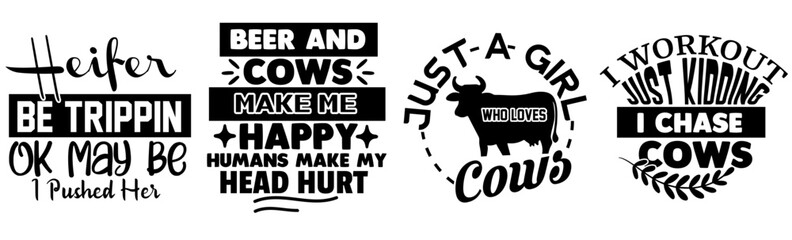 Obraz premium Colourful Cow Quotes, Phrases Collection Vector Illustration for Social Media Post, Poster, Magazine