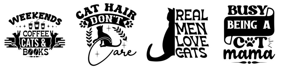Modern Cat Quotes, Trendy Retro Style Illustration Set Vector Illustration for Social Media Post, Advertisement, Mug Design