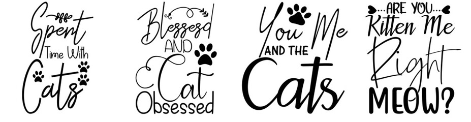 Creative Cat Calligraphic Lettering, Quotes Bundle Vector Illustration for Label, Vouchers, Magazine