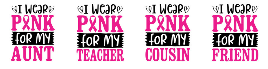 Modern Breast Cancer Invitation, Calligraphic Lettering Set Vector Illustration for Announcement, Flyer, Banner