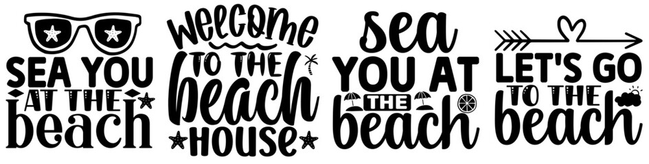 Classic Beach Typographic Emblems, Typography Pack Vector Illustration for Magazine, Poster, Sticker