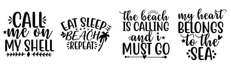 Simple Beach Quotes, Typography Collection Vector Illustration for Social Media Post, Advertising, Packaging