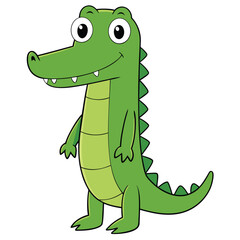 Fototapeta premium Alligator Cartoon-Style Vector Illustration in Line Art on White Background – Simple and Clean Design in PNG Format for Animal Icons, Digital Graphics, and Reptile Illustrations
