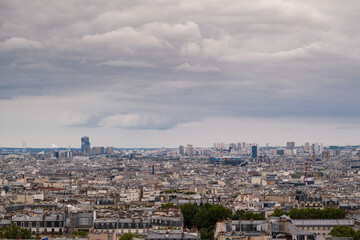 Aerial View pf Paris, France on a cloudy day