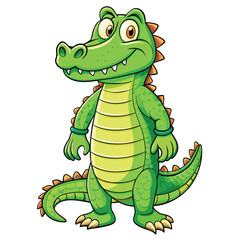 Fototapeta premium Alligator Cartoon-Style Vector Illustration in Line Art on White Background – Simple and Clean Design in PNG Format for Animal Icons, Digital Graphics, and Reptile Illustrations