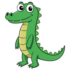 Fototapeta premium Alligator Cartoon-Style Vector Illustration in Line Art on White Background – Simple and Clean Design in PNG Format for Animal Icons, Digital Graphics, and Reptile Illustrations