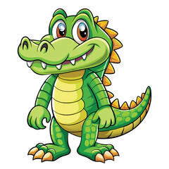 Fototapeta premium Alligator Cartoon-Style Vector Illustration in Line Art on White Background – Simple and Clean Design in PNG Format for Animal Icons, Digital Graphics, and Reptile Illustrations