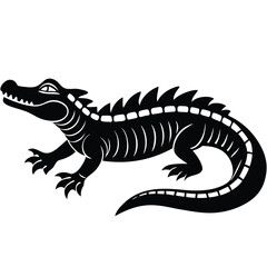 Fototapeta premium Alligator Cartoon-Style Vector Illustration in Line Art on White Background – Simple and Clean Design in PNG Format for Animal Icons, Digital Graphics, and Reptile Illustrations