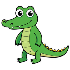 Alligator Cartoon-Style Vector Illustration in Line Art on White Background – Simple and Clean Design in PNG Format for Animal Icons, Digital Graphics, and Reptile Illustrations
