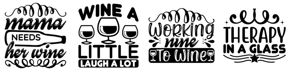 Classic Wine Invitation, Hand Lettering Pack Vector Illustration for Greeting Card, Poster, Packaging